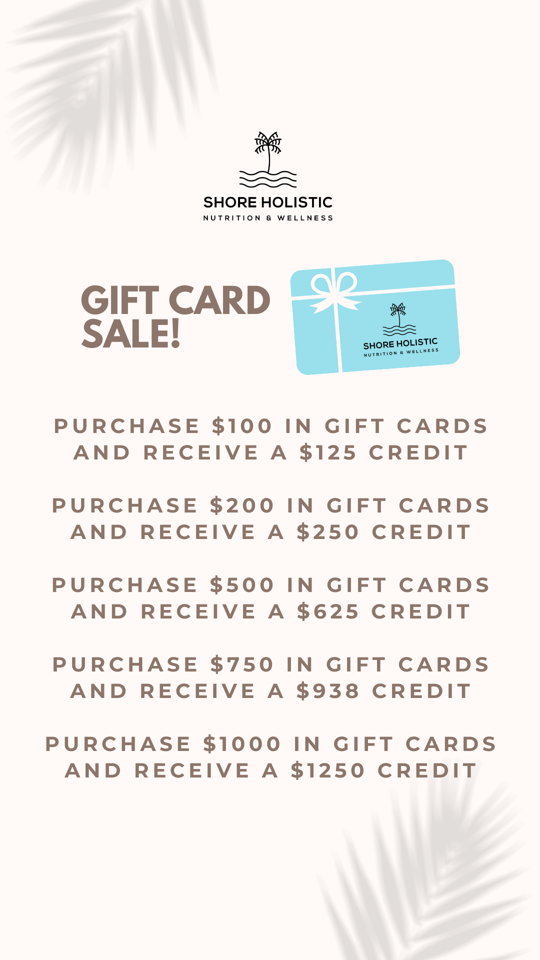 Shore Holistic Summer Gift Card Sale